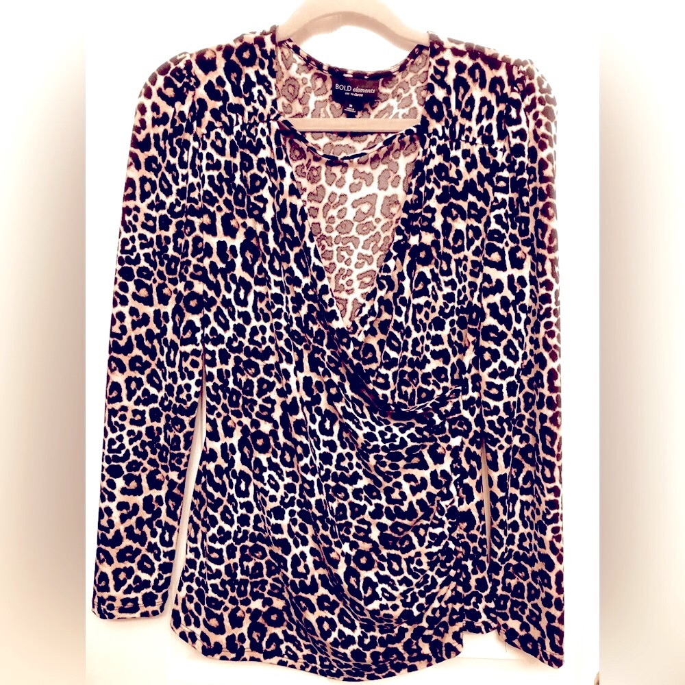 Bold Elements Wild Cat Pattern V-Neck Blouse “ L” - image 1